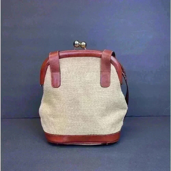 Dillards Leather Woven Cotton Beige/ Brown Women’s Backpack MADE IN ITALY - Picture 10 of 11